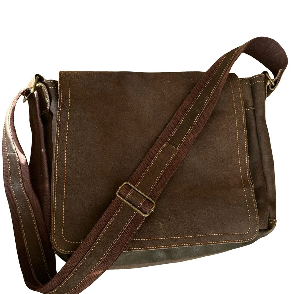 David King Distressed Leather Large Full Flap Messenger Bag Mailbag 16×11 Brown